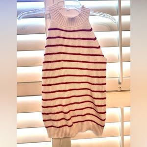 Ann Taylor Loft Holiday Christmas Sparkle Sleeveless Red & Ivory Sweater - M